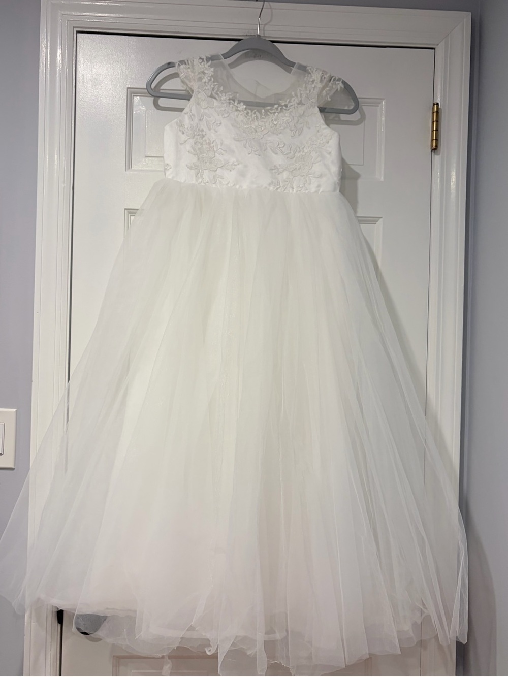 White Lace & Tulle Flower Girl Dress Girls Size 8/10